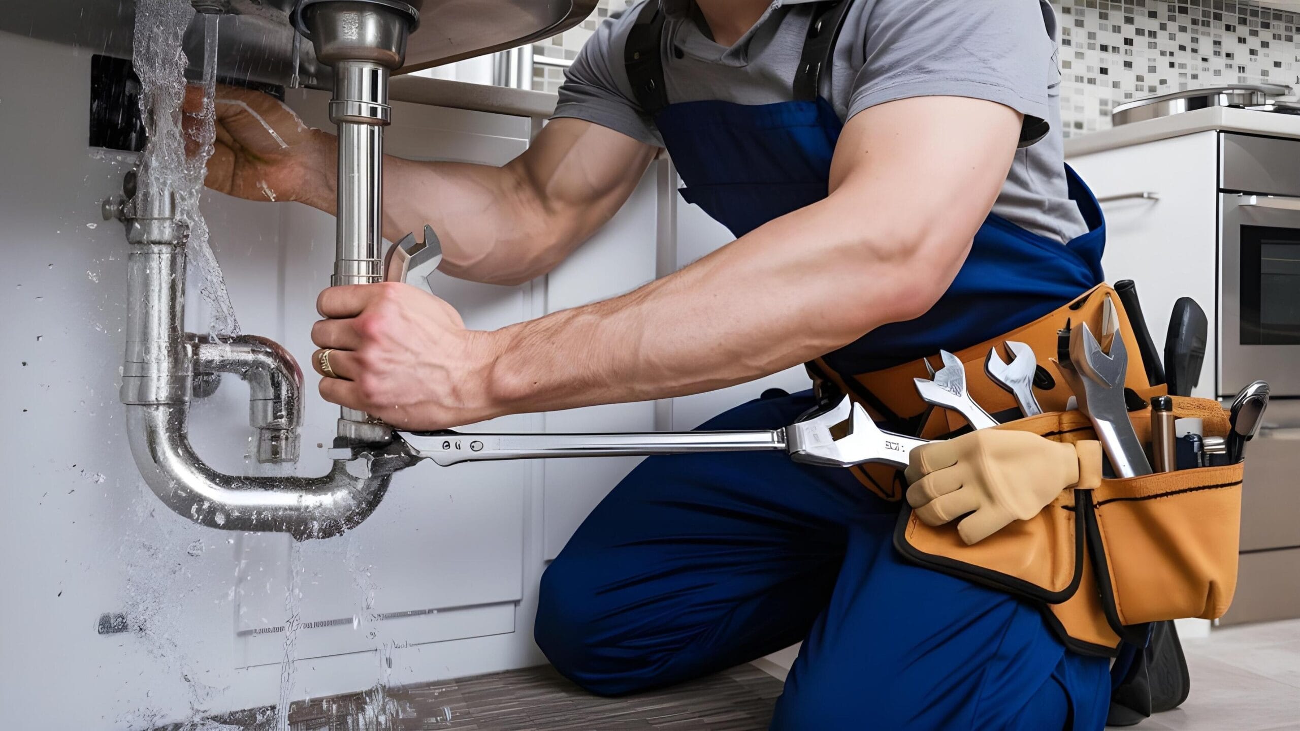 Plumber tightening a residential plumbing pipe in Vero Beach